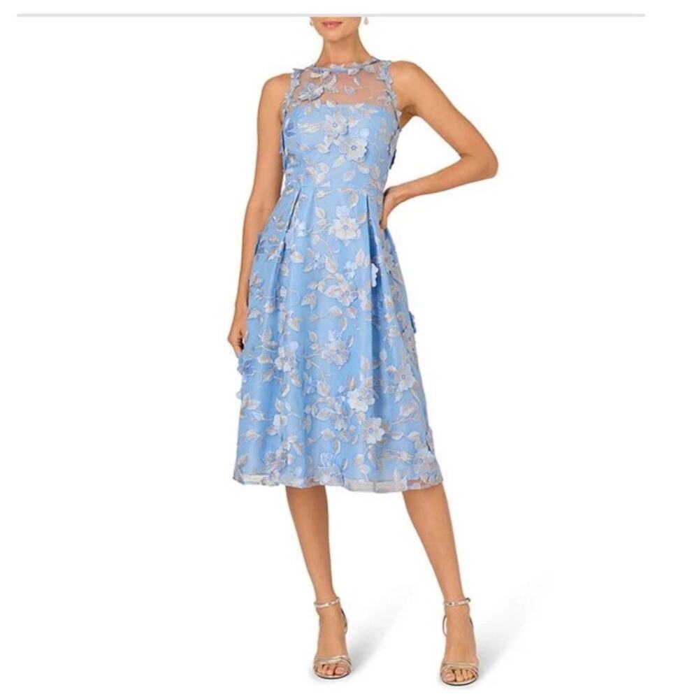 NWT Adrianna Papell fit and flaire embroiled floral midi tea length dress 12